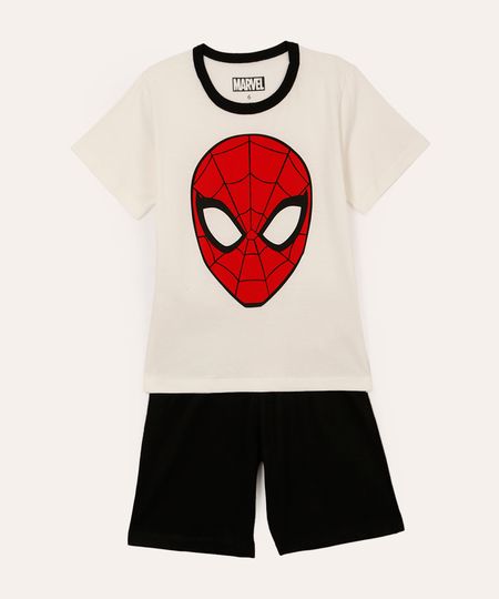 pijama infantil curto de algodão homem aranha off white 4