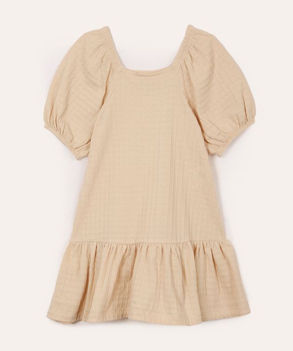 vestido infantil texturizado manga curta bege 6