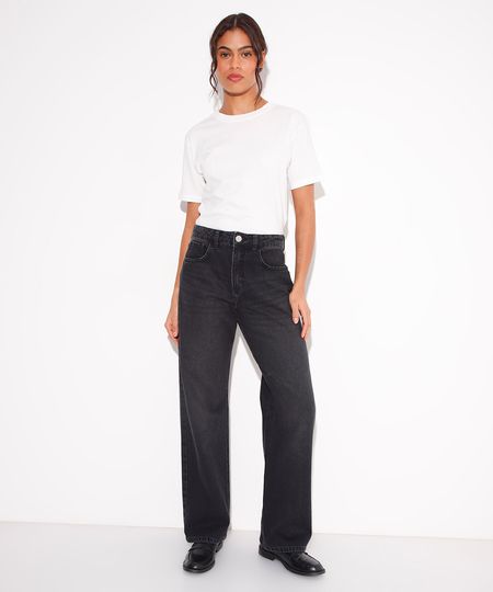 calça jeans reta copenhagen cintura alta mindset preto 40