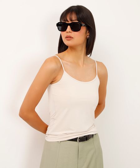 regata alça fina decote redondo bege PP regata alça fina decote redondo bege PP