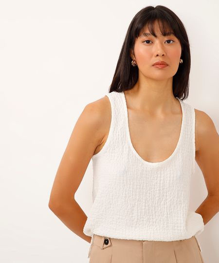 regata com fenda texturizada off white PP