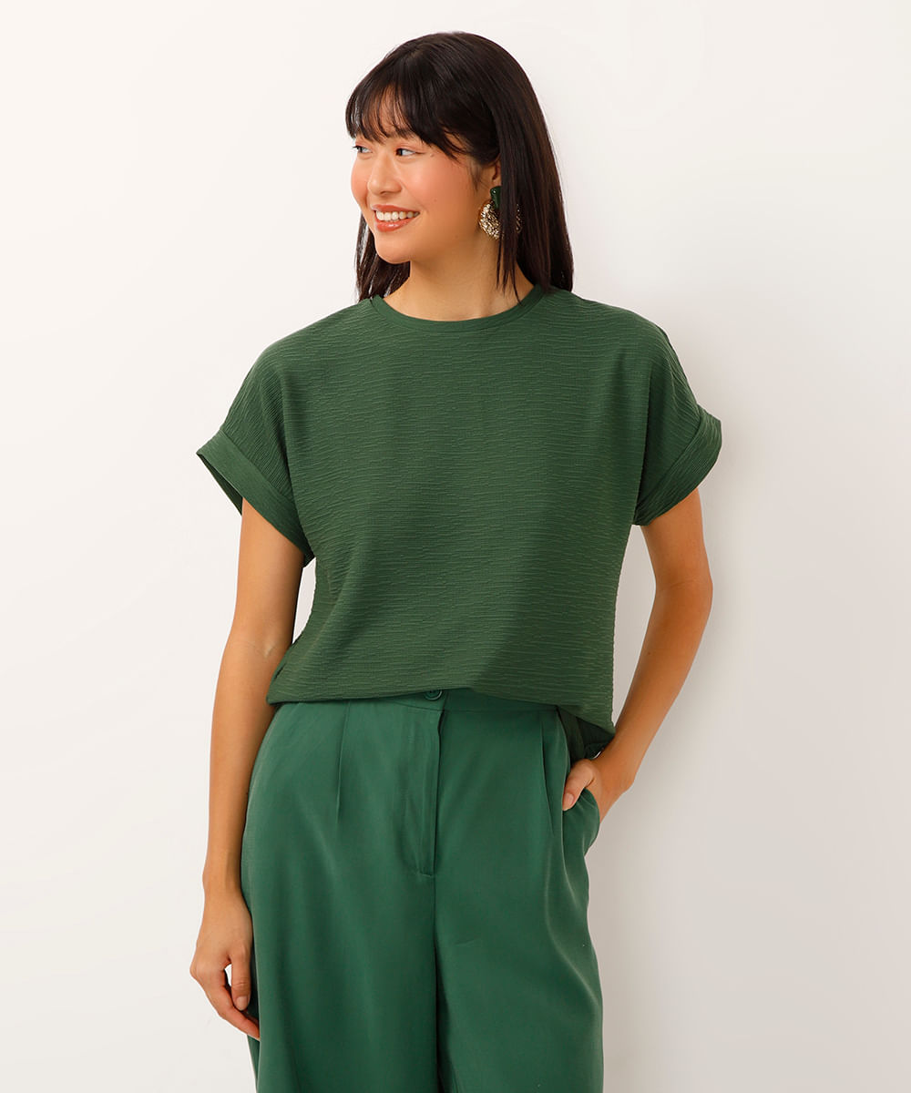 camiseta manga japonesa texturizada verde