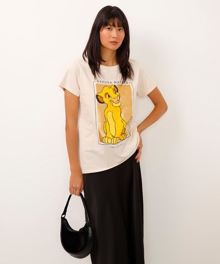 camiseta de algodão manga curta simba bege G camiseta de algodão manga curta simba bege G