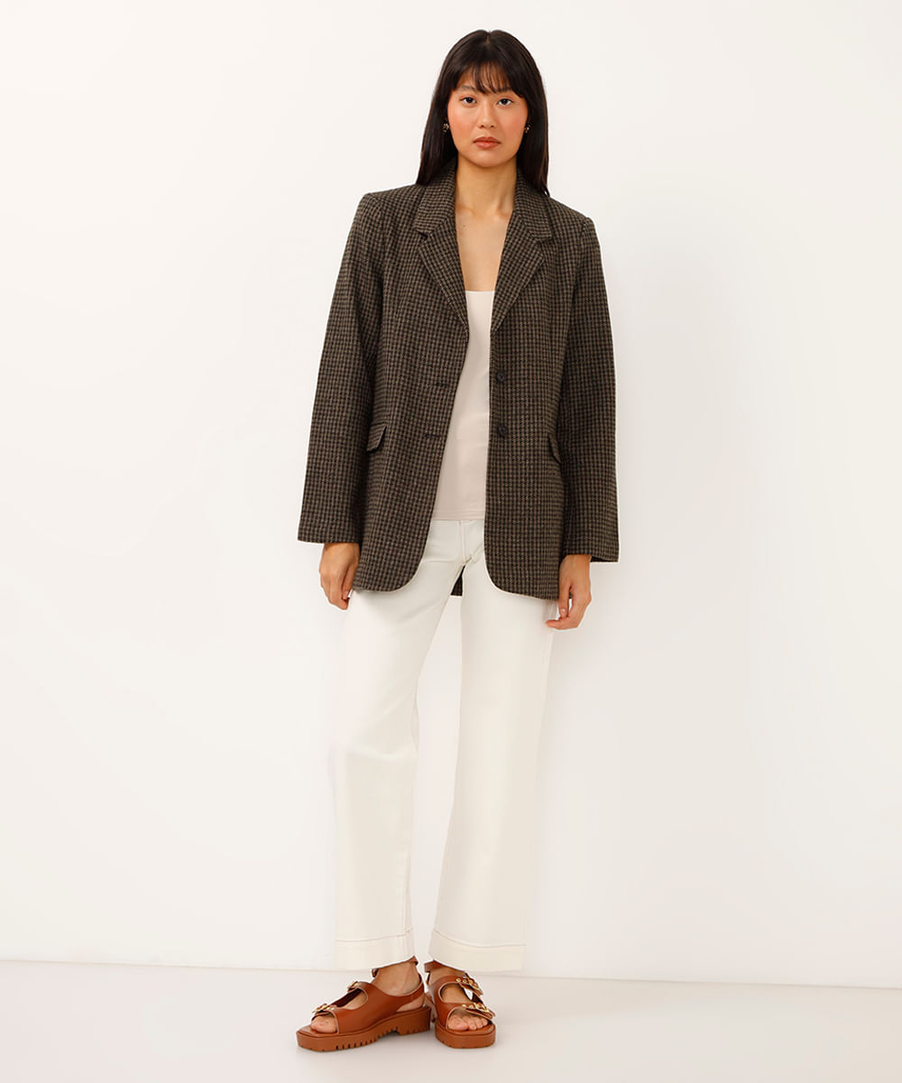 calça wide leg slim de sarja com cinto bege calça wide leg slim de sarja com cinto bege