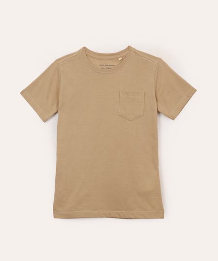 camiseta de algodão infantil com bolso bege 8