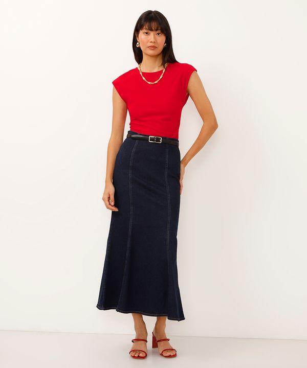 saia sereia jeans cintura super alta azul 46