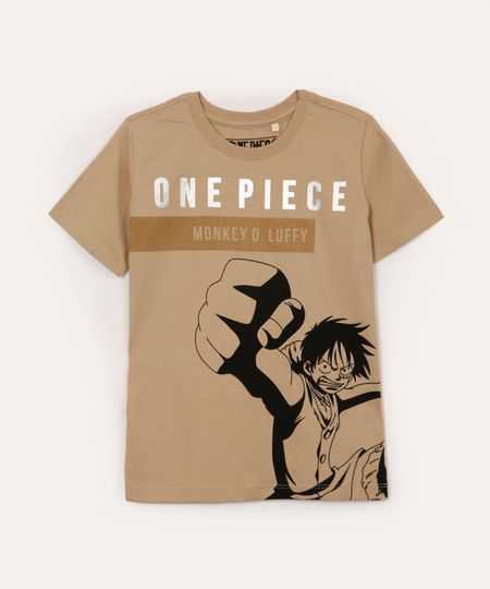 camiseta de algodão infantil one piece bege 8