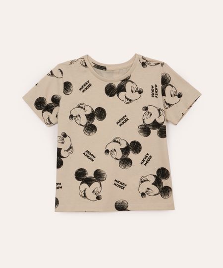 camiseta de algodão infantil mickey bege 2