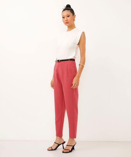 calça alfaiataria cintura alta com pences - terracota 44 calça alfaiataria cintura alta com pences - terracota 44