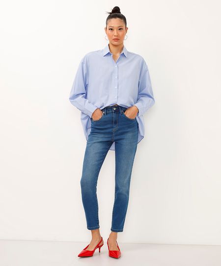 calça skinny jeans cintura alta azul 36