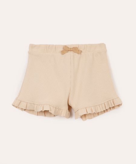 short curto infantil com laço e babados bege 9-12