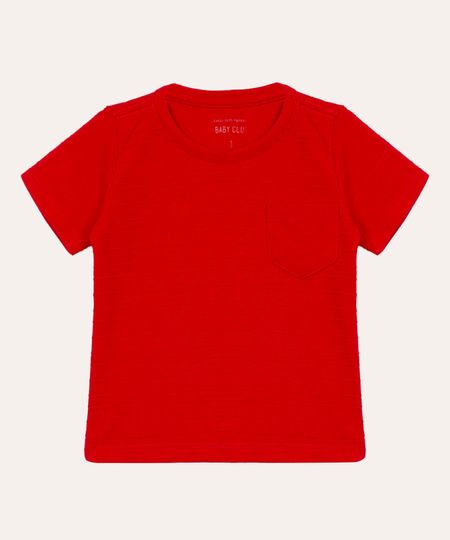 camiseta de algodão infantil com bolso manga curta vermelha 5