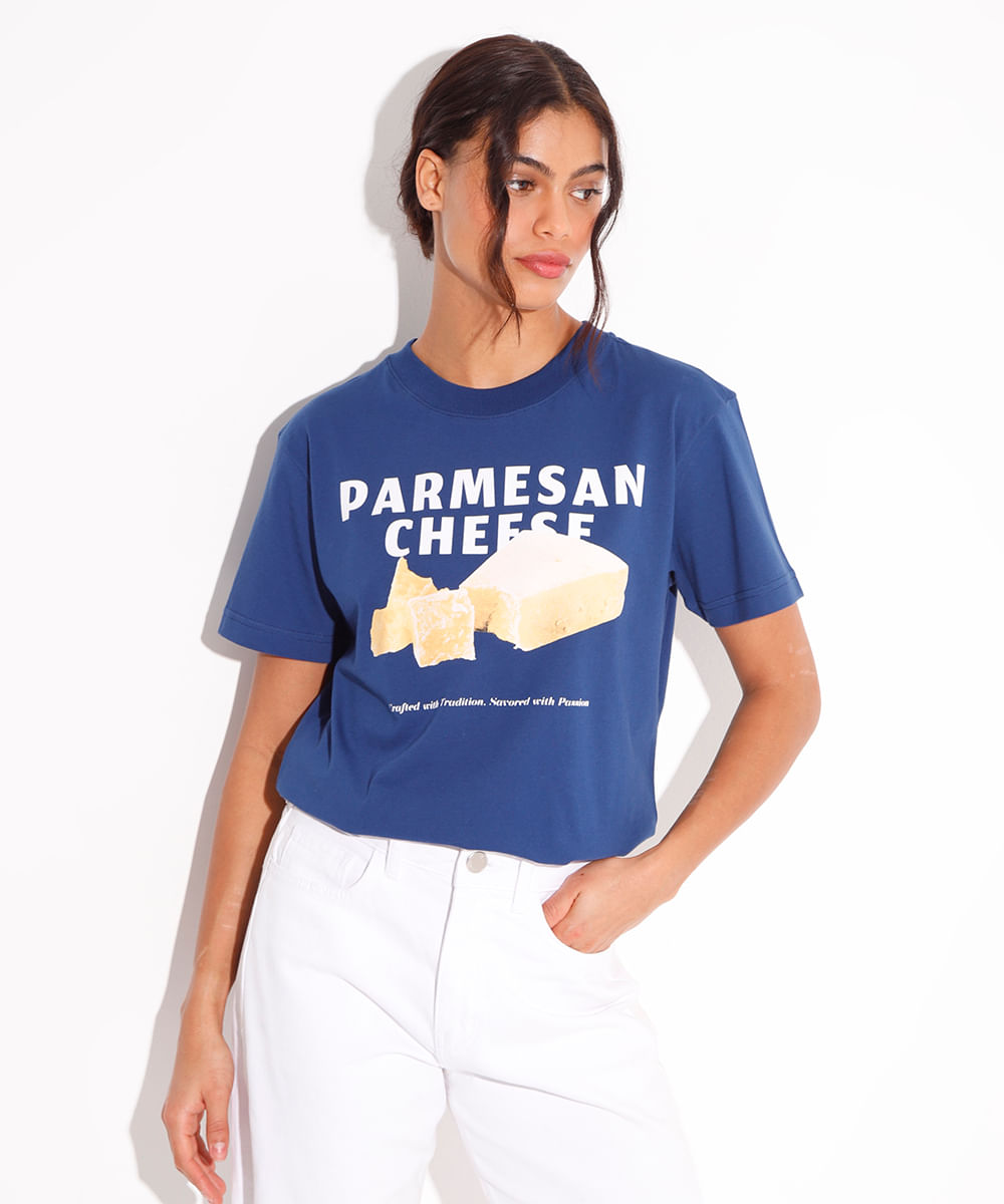 camiseta de algodão parmesan cheese mindset azul