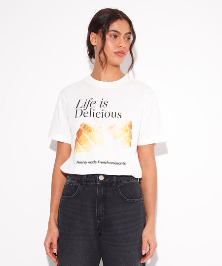 camiseta de algodão life is delicious mindset off white PP