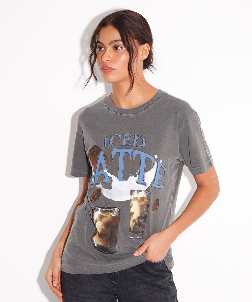 camiseta de algodão iced latte mindset cinza