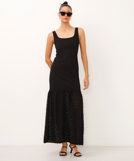 vestido longo com recorte texturizado mindset preto P