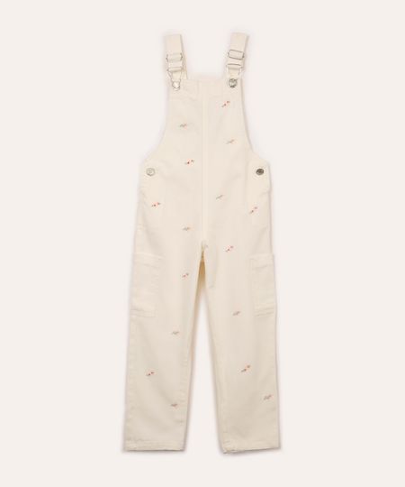 macacão de sarja infantil floral bege 4