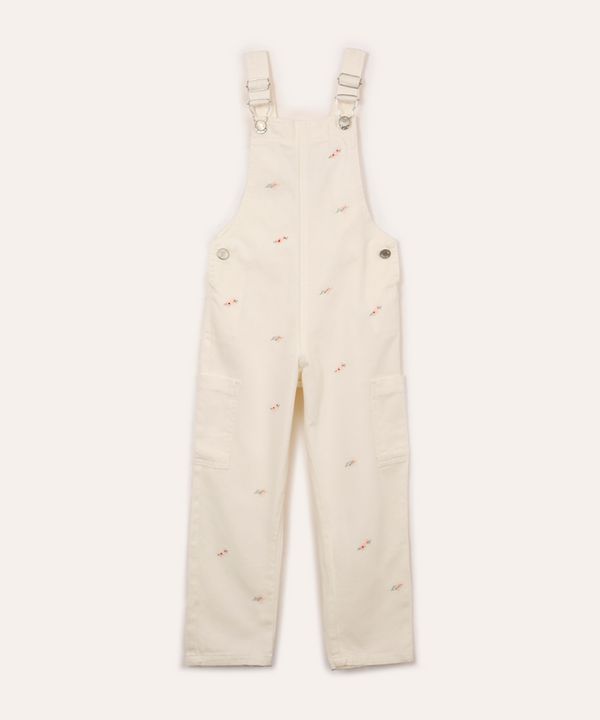 macacão de sarja infantil floral bege 6