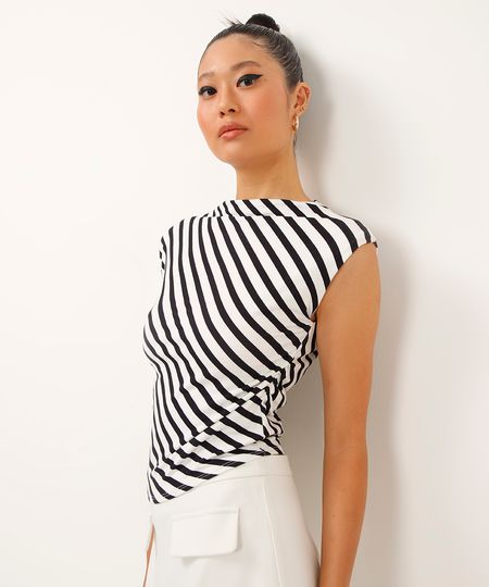 regata muscle tee de viscose listrada off white M