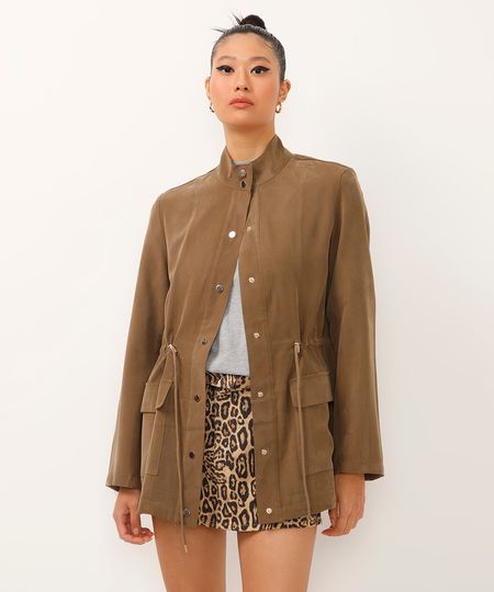 jaqueta parka com bolsos lapela verde M