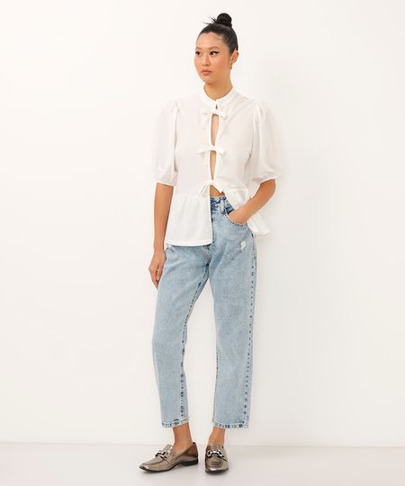 calça reta comfort jeans cintura super alta azul 36