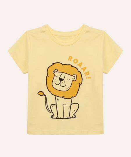 camiseta de algodão infantil leão amarela 2