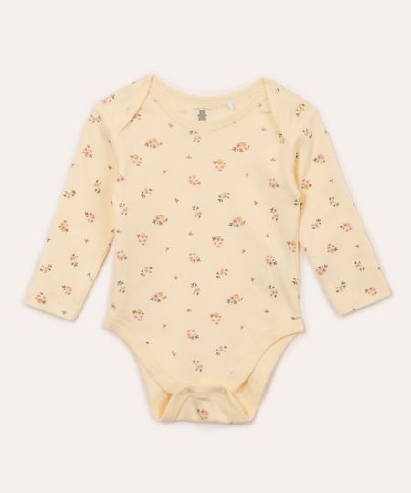 body infantil floral manga longa amarelo 3-6