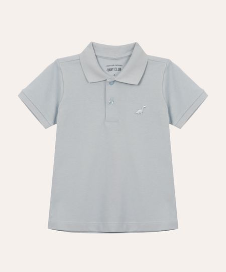 polo de algodão infantil manga curta dinossauro azul 2