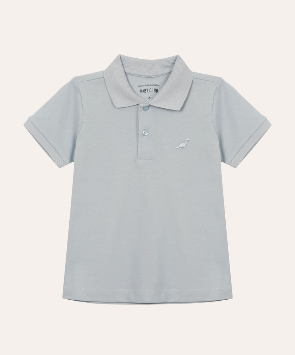 polo de algodão infantil manga curta dinossauro azul