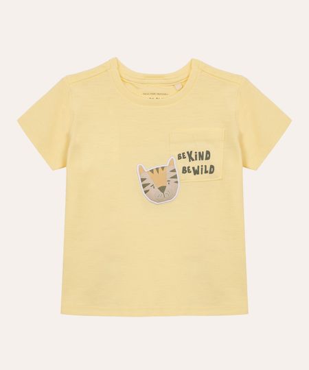 camiseta de algodão infantil com bolso tigre amarela 3