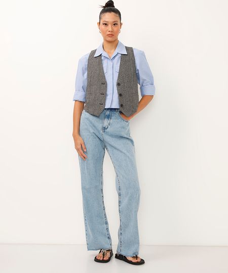 calça wide leg slim jeans cintura super alta azul 44