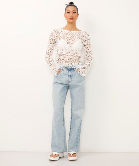 calça wide leg slim jeans cintura alta azul 46