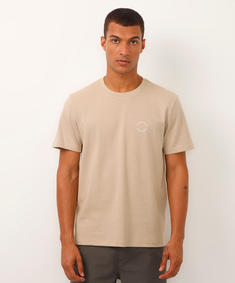 camiseta de algodão manga curta coqueiro bege