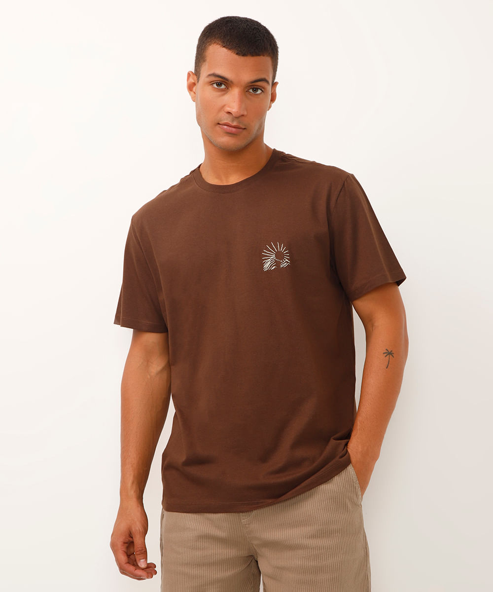 camiseta de algodão manga curta under the sun marrom