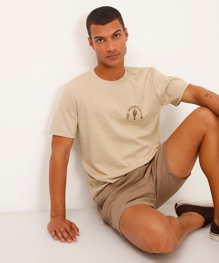 camiseta de algodão manga curta the rodeo room bege PP