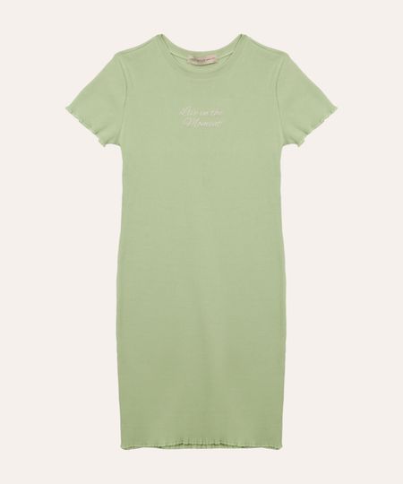 vestido de algodão juvenil canelado fru fru verde 16