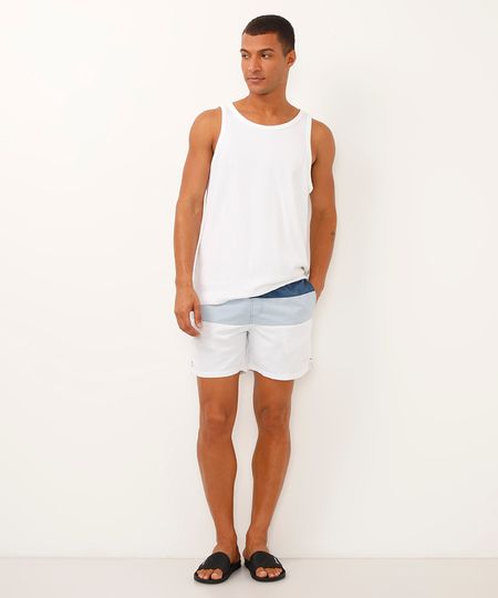 short cós com elástico e cordão listrado azul P