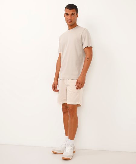 bermuda de sarja cós com elástico bege P bermuda de sarja cós com elástico bege P