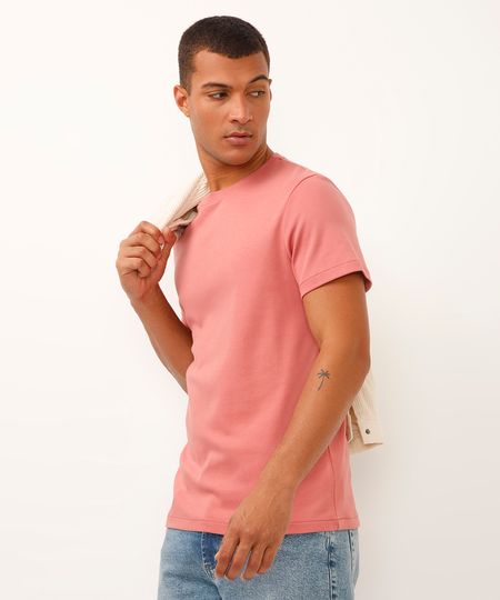 camiseta slim de algodão peruano bold rosa G camiseta slim de algodão peruano bold rosa G