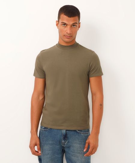 camiseta slim de algodão gola alta  verde M