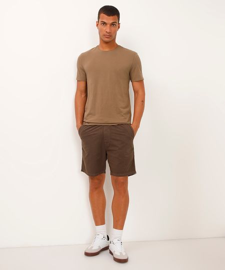 bermuda de sarja cós com elástico marrom P bermuda de sarja cós com elástico marrom P