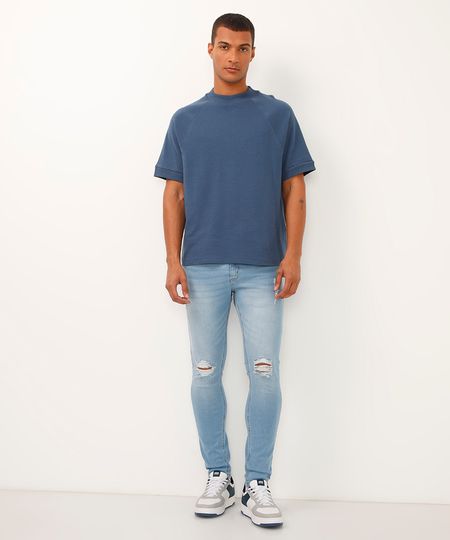 calça skinny jeans destroyed azul 40