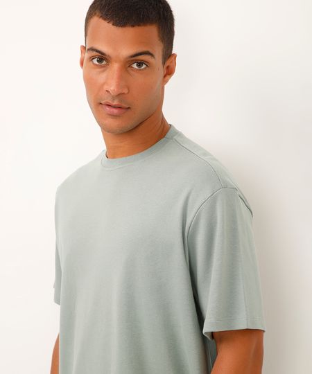 camiseta de algodão manga curta verde P