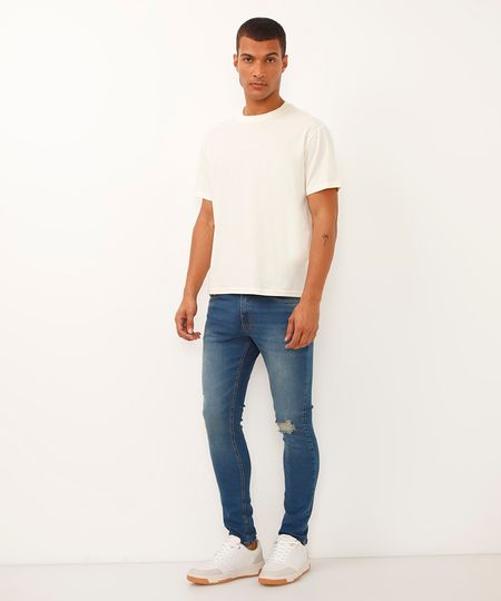 calça skinny jeans destroyed azul 44