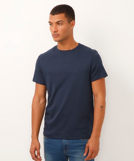 camiseta slim de algodão peruano - azul marinho M