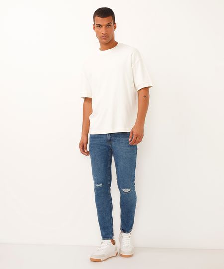 calça jeans skinny cropped com bolsos azul 48