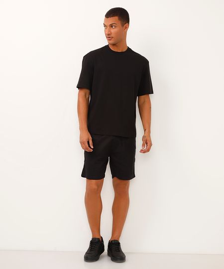 bermuda de sarja cós com elástico preto M bermuda de sarja cós com elástico preto M