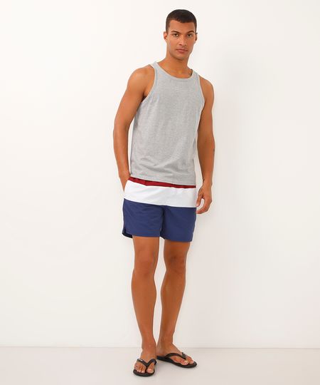 short listrado com elástico e cordão vermelho P