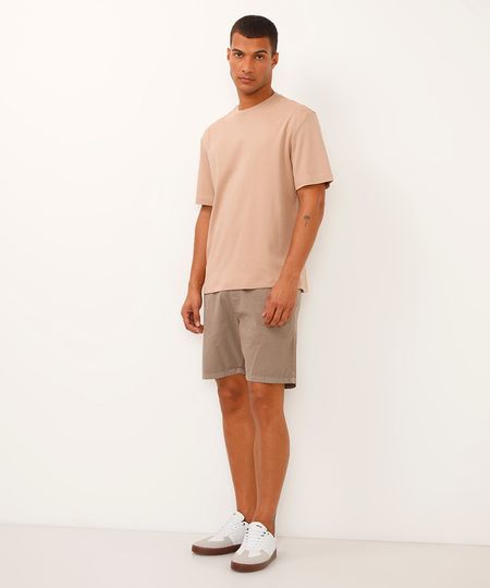 bermuda de sarja cós com elástico bege M bermuda de sarja cós com elástico bege M