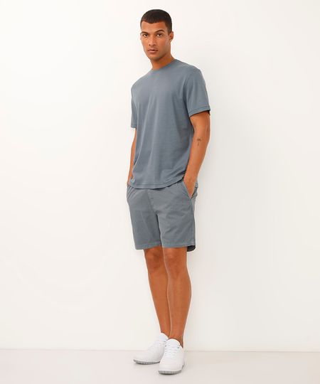 bermuda de sarja cós com elástico azul P bermuda de sarja cós com elástico azul P